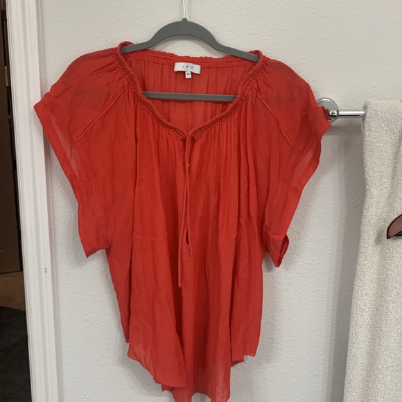 IRO Maeva Top Red Voile Cotton Blend Gauzy Breezy Cap Sleeve SZ 4 - Picture 8 of 13